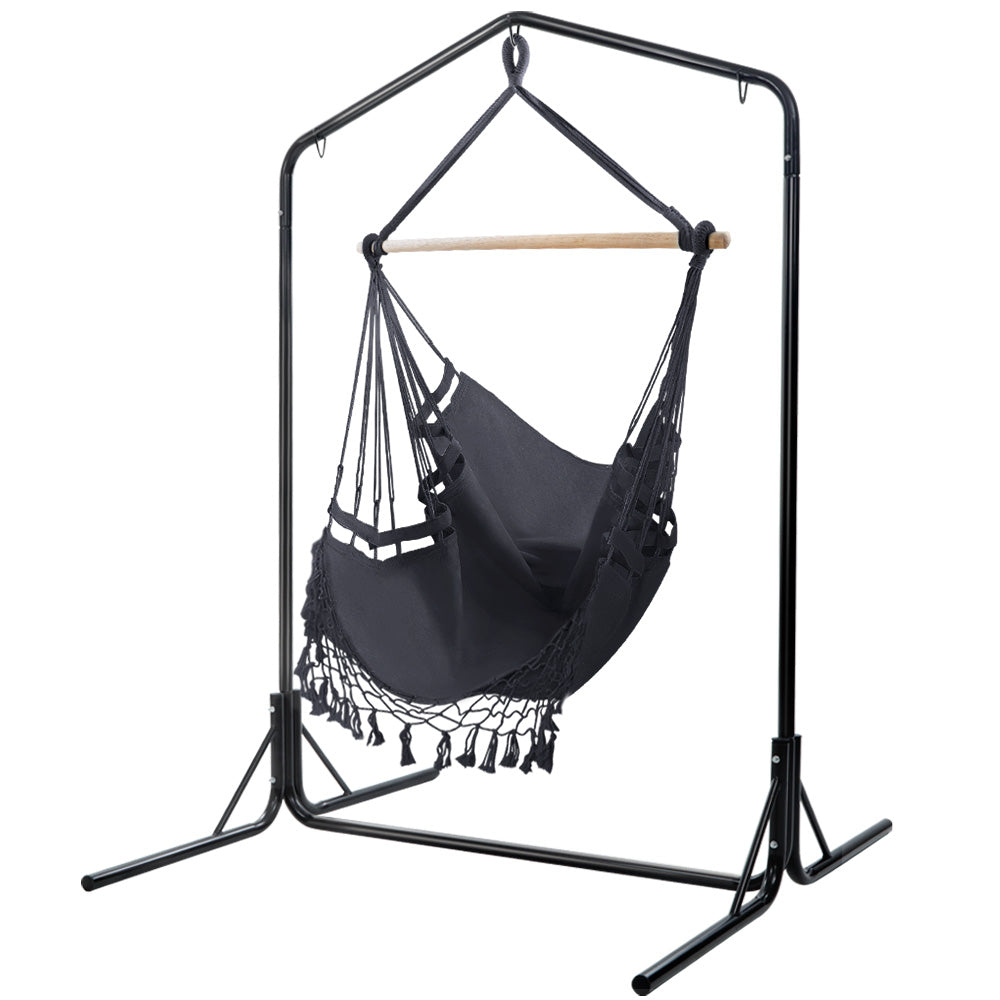 Grey Tassel Hammock Chair with Double Stand