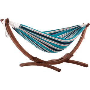 Token Surfside – teal multistripe Sunbrella hammock with wooden arc stand