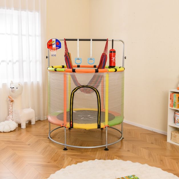 140cm Kids Trampoline with Hammock and Adjustable Gym Bar