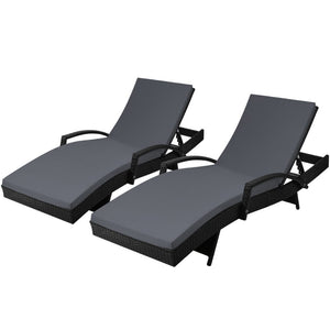 2PC Pool Sun Lounge Wicker Chairs