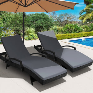 2PC Pool Sun Lounge Wicker Chairs