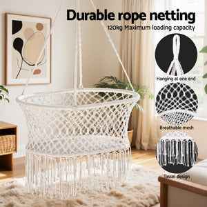 Kids Boho Hammock Chair Cotton Swing Chair Cream