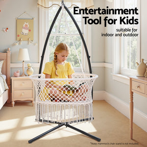 Kids Boho Hammock Chair Cotton Swing Chair Cream