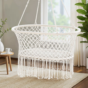 Kids Boho Hammock Chair Cotton Swing Chair Cream