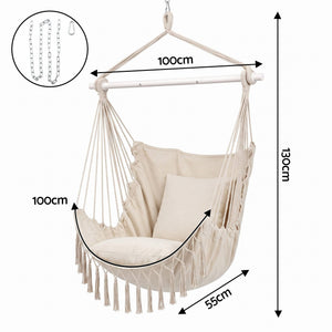 Hammock Chair Macrame Hanging Swing with Cushions Cream