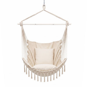 Hammock Chair Macrame Hanging Swing with Cushions Cream