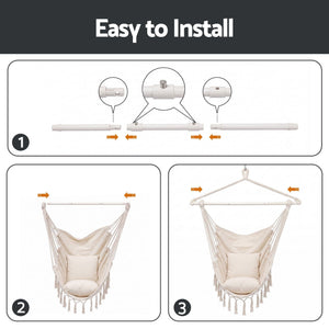 Hammock Chair Macrame Hanging Swing with Cushions Cream