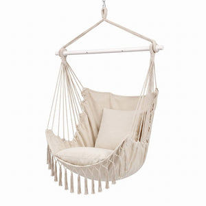Hammock Chair Macrame Hanging Swing with Cushions Cream