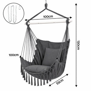 Hammock Chair Macrame Hanging Swing with Cushions Grey