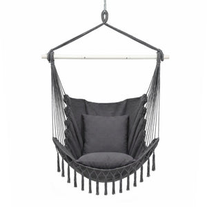 Hammock Chair Macrame Hanging Swing with Cushions Grey