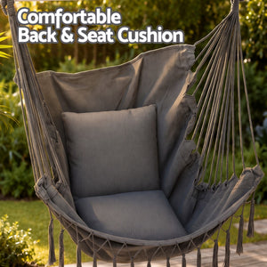 Hammock Chair Macrame Hanging Swing with Cushions Grey