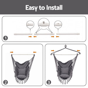 Hammock Chair Macrame Hanging Swing with Cushions Grey