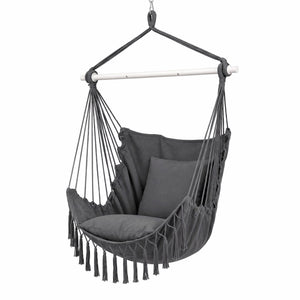 Hammock Chair Macrame Hanging Swing with Cushions Grey