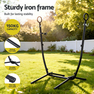 Hammock Chair Stand Iron Frame w/ Phone Holder Black