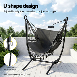 Hammock Chair Stand Iron Frame w/ Phone Holder Black