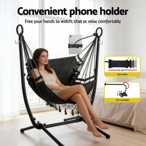 Hammock Chair Stand Iron Frame w/ Phone Holder Black