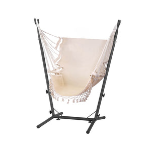 Gardeon Cream Fringe Hammock Chair With Metal Frame