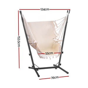 Gardeon Cream Fringe Hammock Chair With Metal Frame