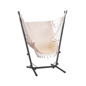 Gardeon Cream Fringe Hammock Chair With Metal Frame