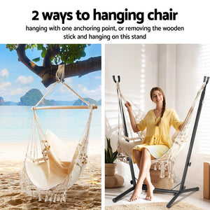 Gardeon Cream Fringe Hammock Chair With Metal Frame