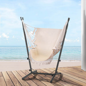 Gardeon Cream Fringe Hammock Chair With Metal Frame