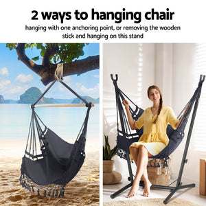 Gardeon Grey Fringe Hammock Chair With Metal Frame