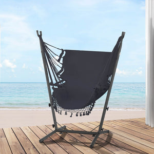 Gardeon Grey Fringe Hammock Chair With Metal Frame