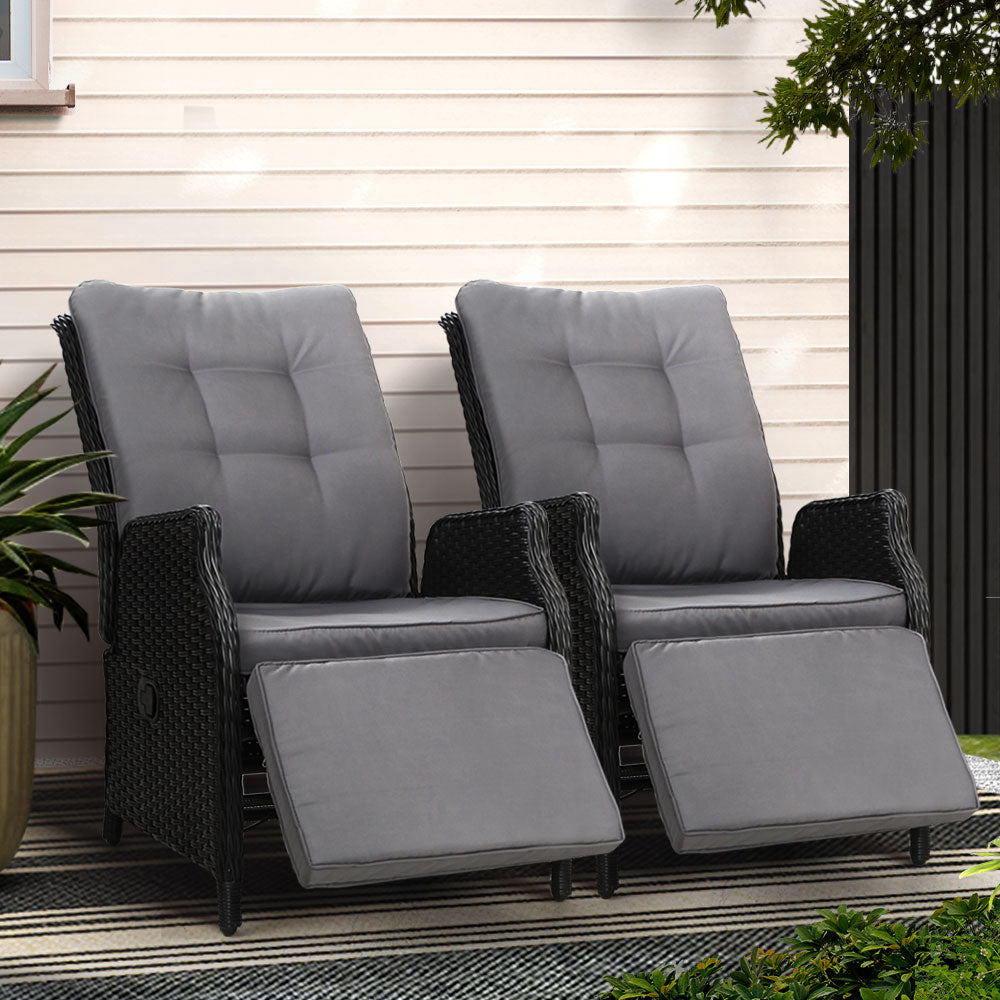 Set of 2 Outdoor Recliner Lounge Wicker Chairs