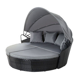 Round Sun Lounge Wicker Day Bed - Black