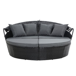 Round Sun Lounge Wicker Day Bed - Black