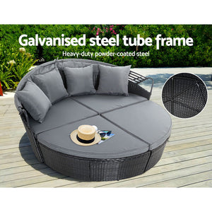 Round Sun Lounge Wicker Day Bed - Black