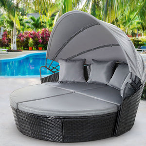 Round Sun Lounge Wicker Day Bed - Black