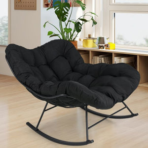 Oversized Papasan Rocking Chair with Padded Cushion and Metal Frame