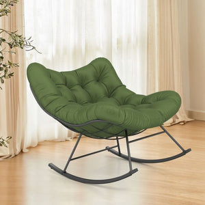 Oversized Papasan Rocking Chair with Padded Cushion and Metal Frame