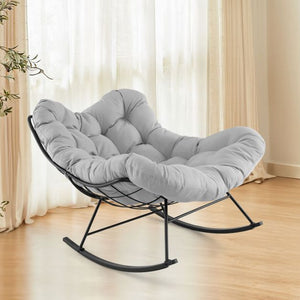 Oversized Papasan Rocking Chair with Padded Cushion and Metal Frame