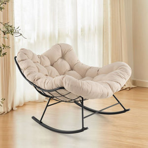 Oversized Papasan Rocking Chair with Padded Cushion and Metal Frame