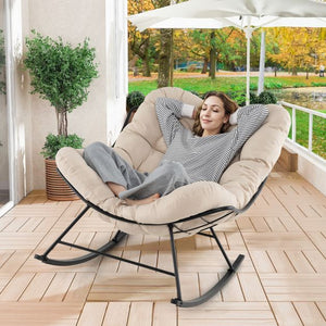 Oversized Papasan Rocking Chair with Padded Cushion and Metal Frame