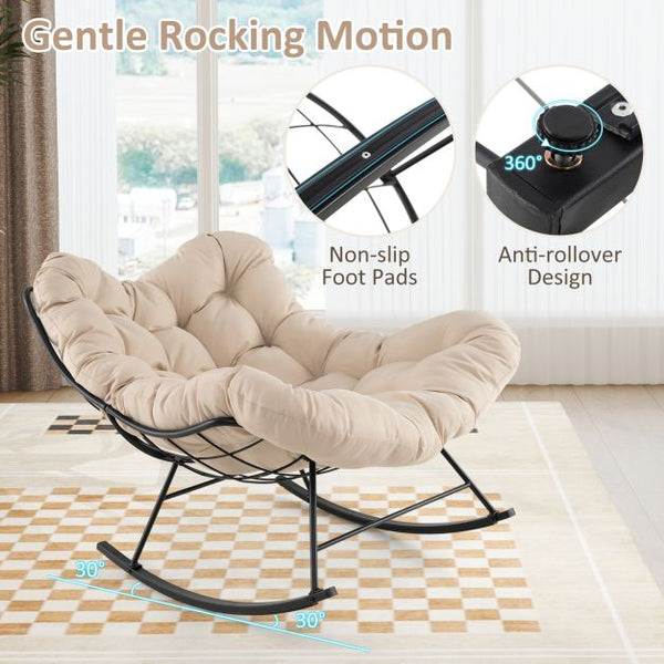Oversized Papasan Rocking Chair with Padded Cushion and Metal Frame ...