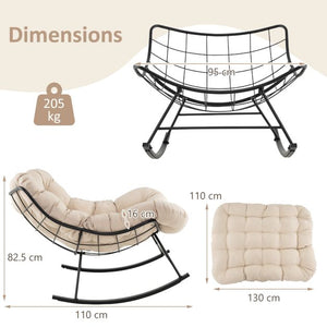Oversized Papasan Rocking Chair with Padded Cushion and Metal Frame
