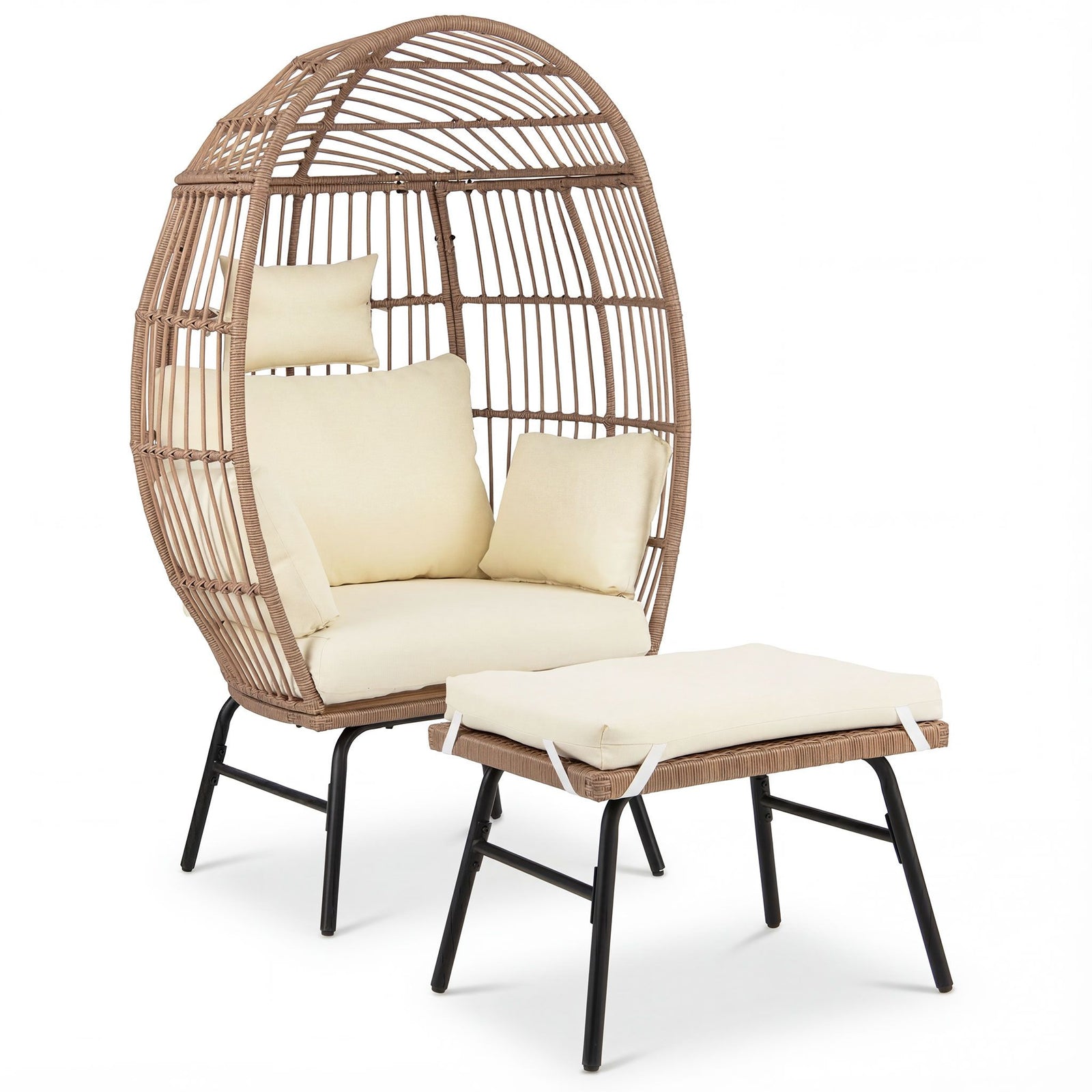 Rattan Enclosed Freestanding Egg Chair with Ottoman