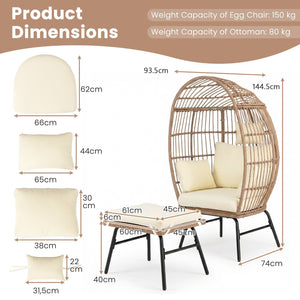 Rattan Enclosed Freestanding Egg Chair with Ottoman