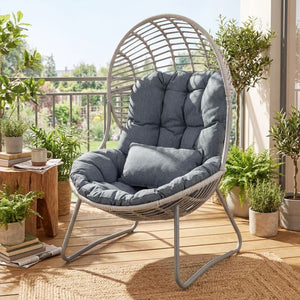 Wicker Egg Chair with Removable Seat and Back Cushion
