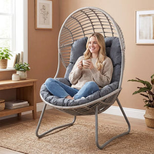 Wicker Egg Chair with Removable Seat and Back Cushion