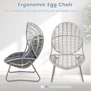 Wicker Egg Chair with Removable Seat and Back Cushion