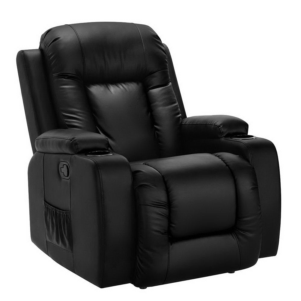 Recliner Chair Electric Heated Massage Faux Leather Cabin