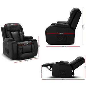 Recliner Chair Electric Heated Massage Faux Leather Cabin