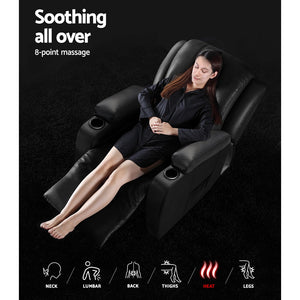 Recliner Chair Electric Heated Massage Faux Leather Cabin