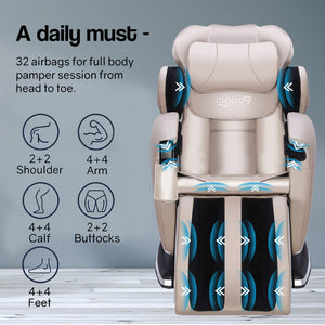 FORTIA Electric Massage Chair Full Body Reclining Zero Gravity Cream