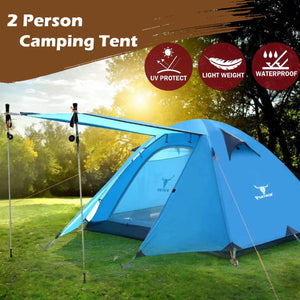 2 Person Portable Outdoor LightweightCamping Waterproof Tent - Blue