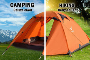 2 Person Portable Outdoor LightweightCamping Waterproof Tent - Orange